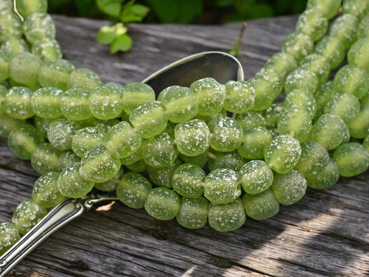 Peridot Pompeii Round Beads (24" Strand) Indonesian Glass Beads